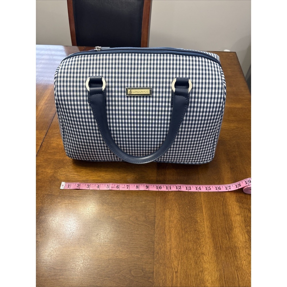 London Fog Hampton 16 Inch Satchel Blue/white Gingham '90s  No:1840